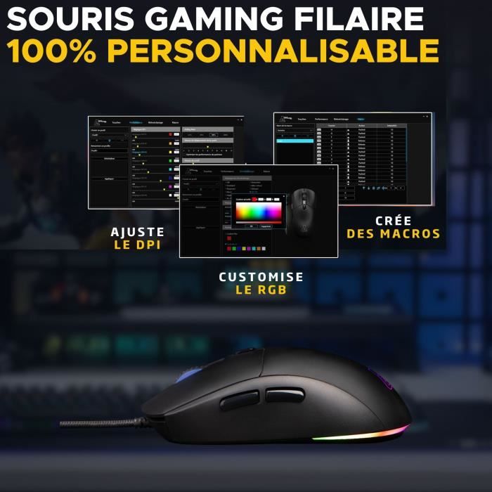 Souris Gamer filaire - The G-Lab - KULT-COBALT - RGB - 12800 DPI - Noir