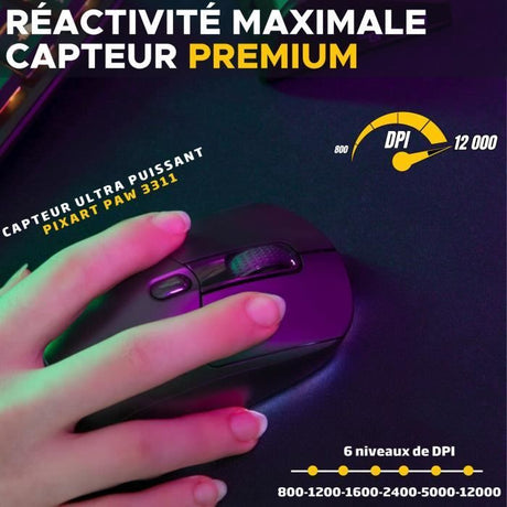 Souris Gamer Competitif - Avec ou sans fil - The G-Lab - KULT-TITAN - RGB - 12000 DPI - Noir