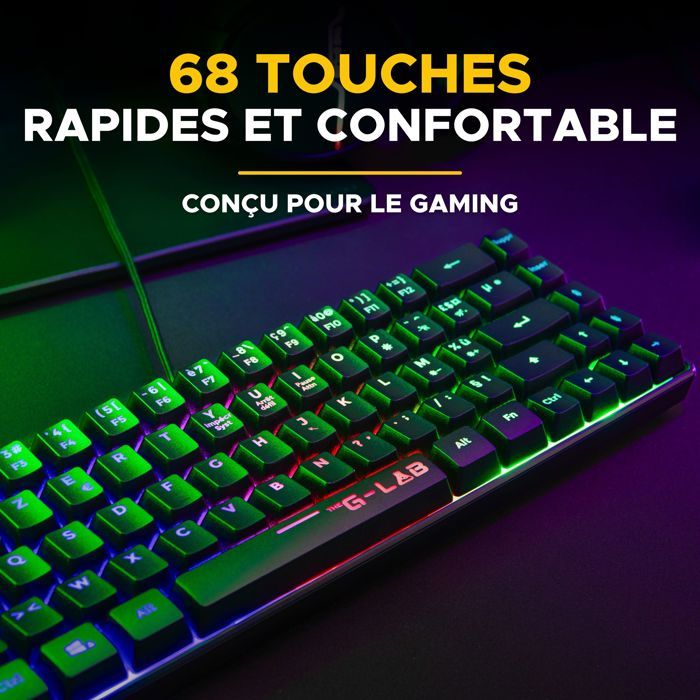 Pack gamer clavier souris filaire - THE G-LAB - Combo Hydrogen BKG - Clavier Azerty - Noir