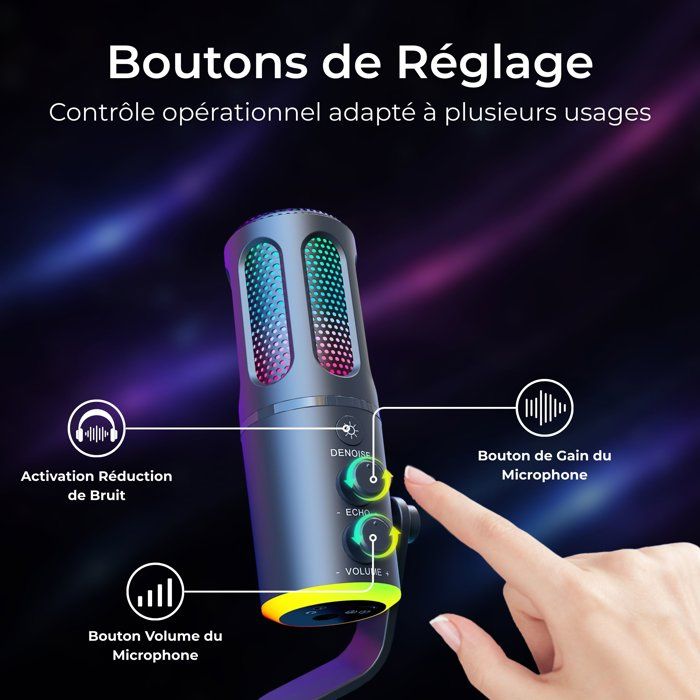 Microphone Gaming RGB Streaming - THE G-LAB - K-MIC-NEON - Compatible multiplateformes et logiciel - Qualité audio pro - Noir