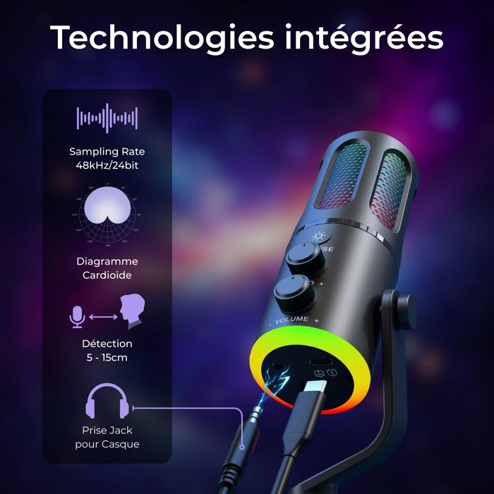 Microphone Gaming RGB Streaming - THE G-LAB - K-MIC-NEON - Compatible multiplateformes et logiciel - Qualité audio pro - Noir
