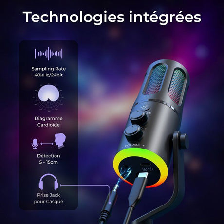 Microphone Gaming RGB Streaming - THE G-LAB - K-MIC-NEON - Compatible multiplateformes et logiciel - Qualité audio pro - Noir