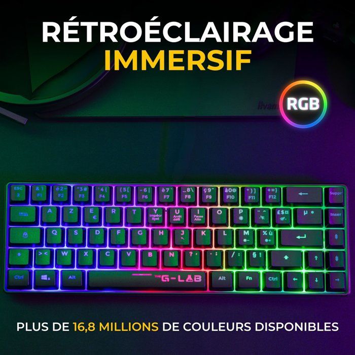 Pack Gamer 2-en-1 sans fil - THE G-LAB - COMBO HYDRO - Clavier membrane réactive et silencieuse + Souris - Noir