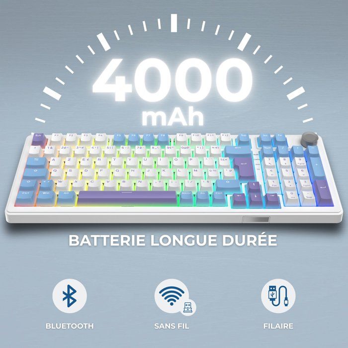 Clavier mécénique PBT Gasket - THE G-LAB - KEYZ Elite 400 WB - TripleMode - AZERTY - RGB - Windows & Mac