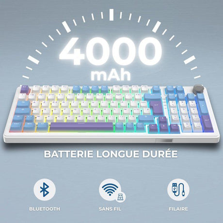 Clavier mécanique PBT Gasket - THE G-LAB - KEYZ Elite 400 WB - TripleMode - AZERTY - RGB - Windows & Mac