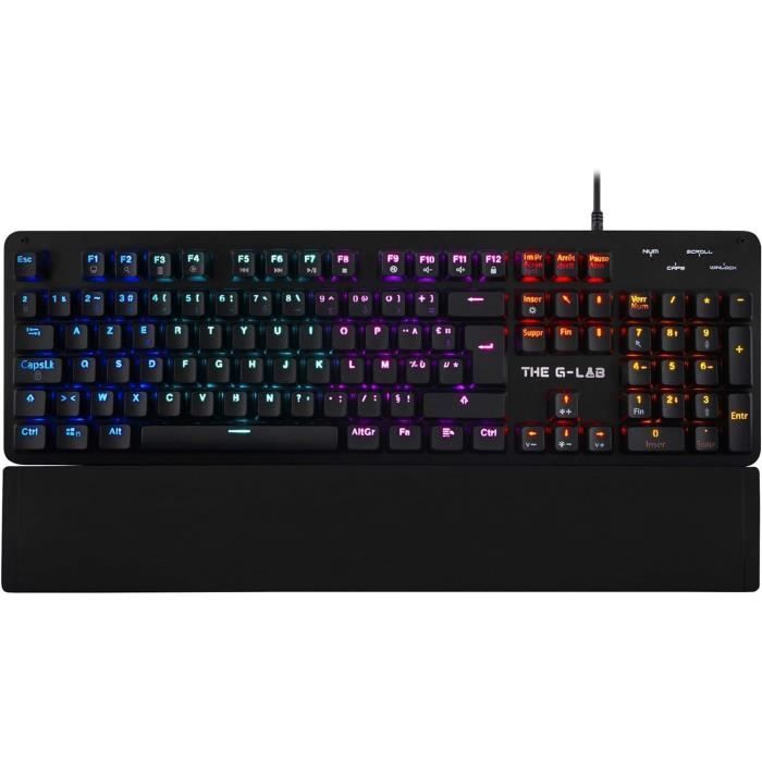 Clavier Gamer - The G-Lab - KEYZ CARBON E - Mécanique (Switch Bleu) - Rainbow - Repose Poignet - Filaire - Azerty - Noir