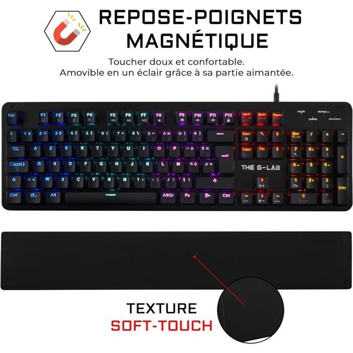 Clavier Gamer - The G-Lab - KEYZ CARBON E - MÈcanique (Switch Bleu) - Rainbow - Repose Poignet - Filaire - Azerty - Noir