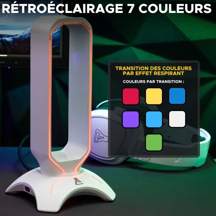 Support pour Casque/Micro-Casque - THE G-LAB - K-STAND RADO - RGB USB - Blanc