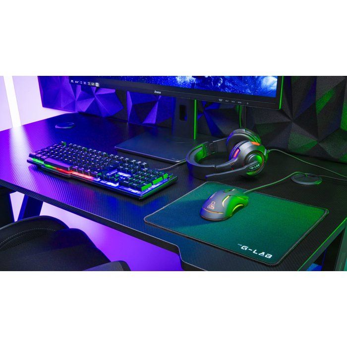 Pack Gamer 4-en-1 filaire - THE G-LAB - COMBO CHROMIUM EX - Clavier membrane réactive silencieuse + Souris + Tapis de souris - Noir