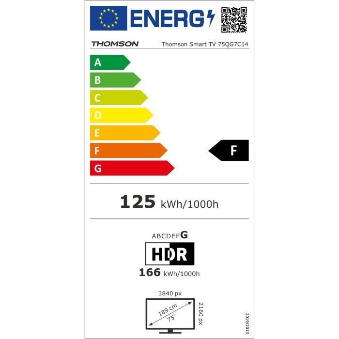 Thomson 75QG7C14 - TV QLED 75 (189 cm) - 4K UHD 3840x2160 - 144 Hz - Dolby Vision/Atmos - Google TV - 2xHDMI 2.1 + 2xHDMI 2.0