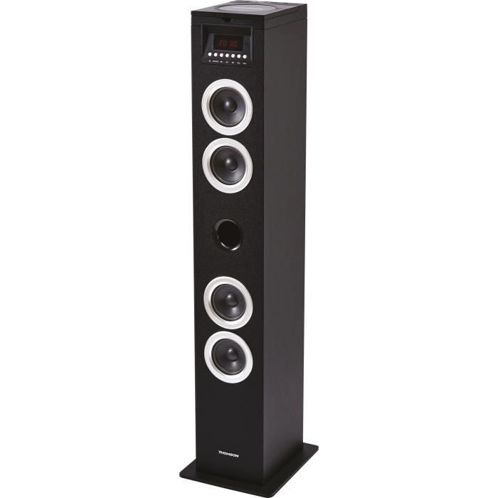 Tour haut-parleurs multimédia THOMSON DS120CD Lecteur CD 60W Bluetooth USB Radio FM Affichage LED Noire