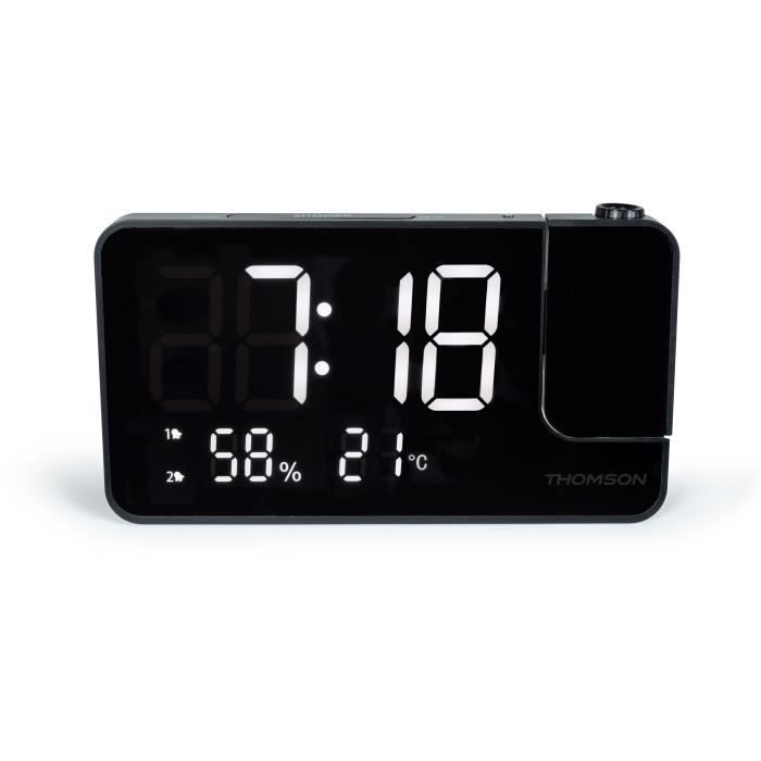 Radio-réveil projecteur - THOMSON - Noir - Radio FM, Température, Humidité, Double alarme, USB-C, Alim. 230V