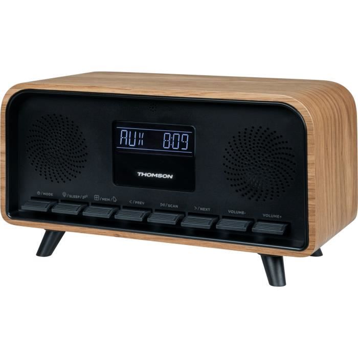 Radio-réveil Bluetooth - THOMSON - Vintage Cosy - 30W, Radio FM, Double alarme, Écran LCD, Chargeur USB-C, Alim. 230V