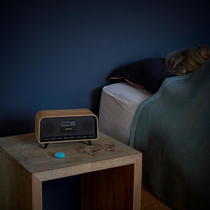 Radio-réveil Bluetooth - THOMSON - Vintage Cosy - 30W, Radio FM, Double alarme, Écran LCD, Chargeur USB-C, Alim. 230V