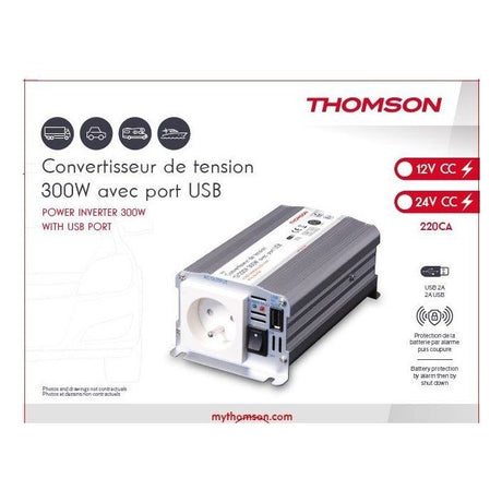 Convertisseur de tension - THOMSON - 24V/220 V - 300 W - Avec prise USB-A 2A livré avec cordon allume cigare