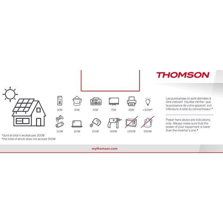 Convertisseur de tension - THOMSON - 12V/220 V - Puissance 600 W - Avec prise USB 2A- Livré avec câbles batterie