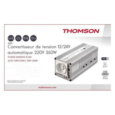 Convertisseur de tension - THOMSON - Automatique 12/24/220 V - 350 W - Ports USB-A 18W charge rapide + USB-C PD 30W