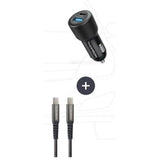 Pack chargeur de voiture +  câble - THOMSON- Chargeur de voiture 12/24V 60 W + Câble C vers C 65 W haute performance-Longueur 1.50 m
