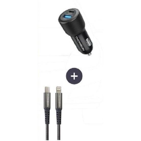 Pack chargeur + câble - THOMSON - Chargeur de voiture 60 W - Câble C vers L 5A - Longueur 1.5m
