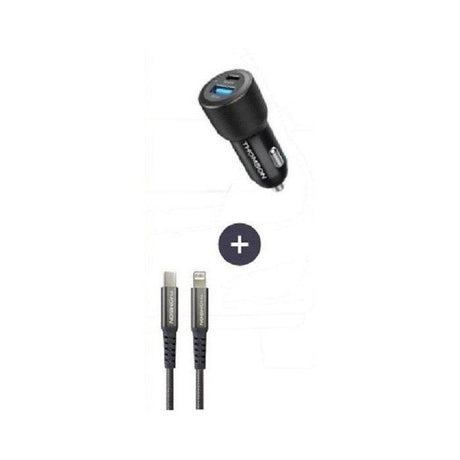 Pack chargeur de voiture +  câble - THOMSON - Chargeur de voiture 12/24V 60 W + Câble C vers L 5A haute performance- Longueur 1.50 m