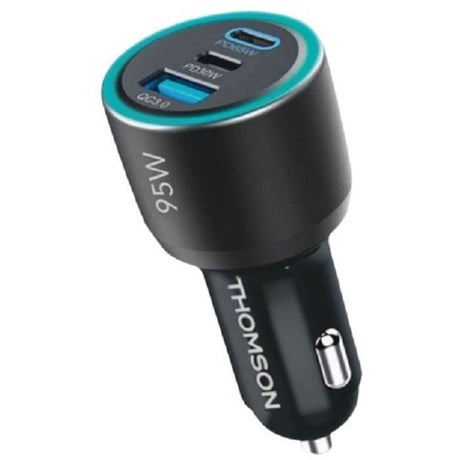 Chargeur voiture THOMSON-12/24V-95W total- 2x-USB-C:  PD 65W +  PD 30W+ USB-A QC 3.0 18W pour une charge rapide de vos appareils