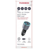 Chargeur voiture THOMSON- 12/24V- 130W -2 USB-C: PD 100W + PD 30W + QC 3.0 18W-Technologie GaN pour assurer une puissance élevée.