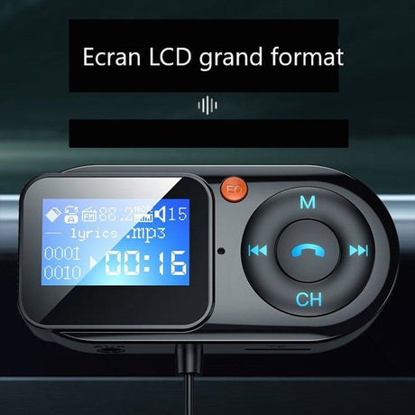 Transmetteur FM Bluetooth- THOMSON - 12/24V - Avec écran déporté - Câble spirale 1m - Avec fonction voltmetre et lecteur carte SD
