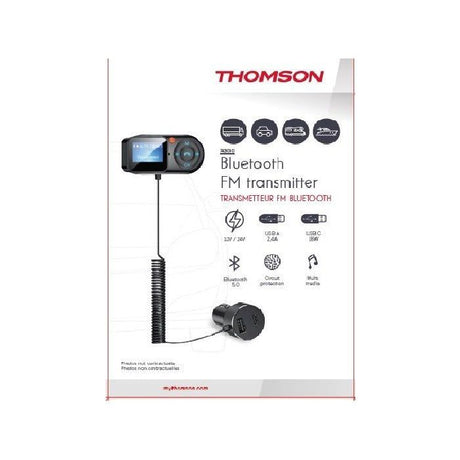 Transmetteur FM Bluetooth- THOMSON - 12/24V - Avec écran déporté - Câble spirale 1m - Avec fonction voltmetre et lecteur carte SD