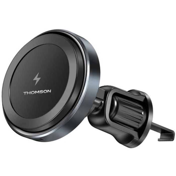 Support et chargeur de voiture magnétique THOMSON sans fil QI 15W orientable 360° fixation grille d'aération du véhicule