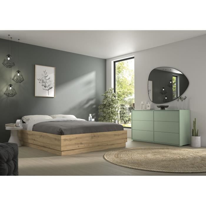 Lit coffre - TIDY - 140 x 190 cm - Chene / Ecru - Sommier inclus - GAMI
