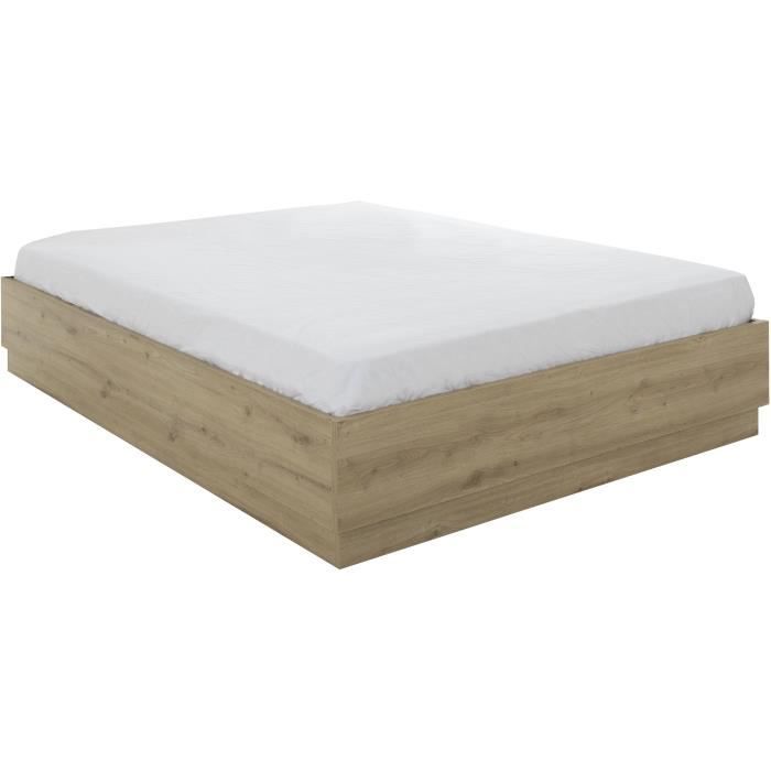 Lit coffre - TIDY - 160 x 200 cm - Chene / Ecru - Sommier inclus - GAMI