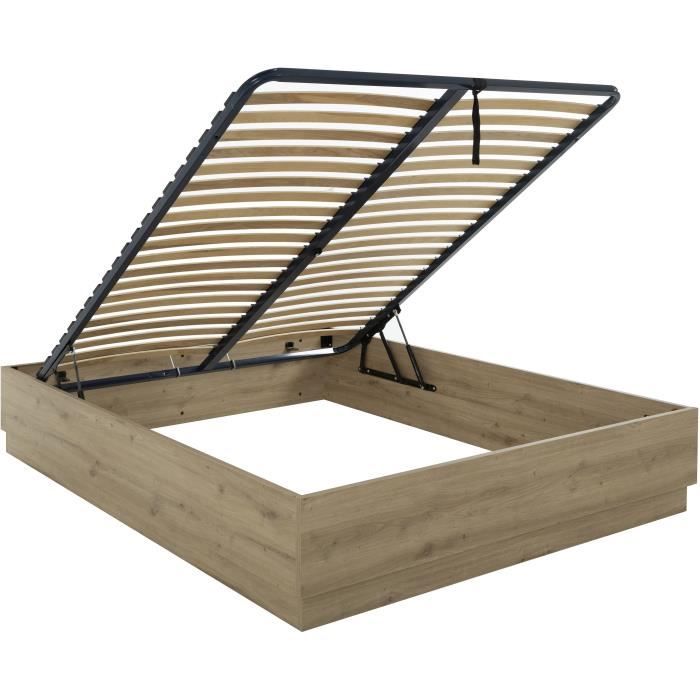 Lit coffre - TIDY - 160 x 200 cm - Chene / Ecru - Sommier inclus - GAMI