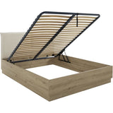 Lit coffre tete textile - TIDY - 160 x 200 cm - Chene / Ecru - Sommier inclus - GAMI