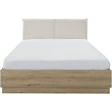 Lit coffre tete textile - TIDY - 160 x 200 cm - Chene / Ecru - Sommier inclus - GAMI