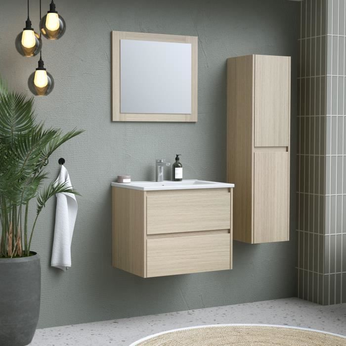 Ensemble TIMBER, set de salle de bain 60, vanity+vasque+miroir & colonne