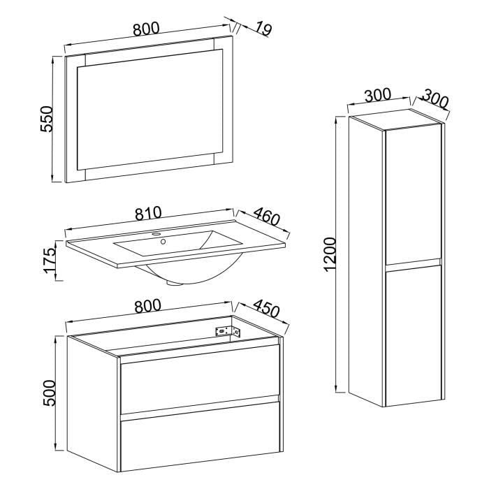 Ensemble de salle de bain - Meuble vasque L80 + miroir + colonne - TIMBER
