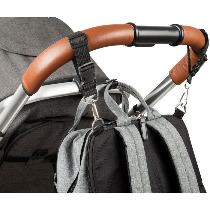 Lot de 2 attaches sac a langer pour poussette - TINEO - Mousquetons - Noir