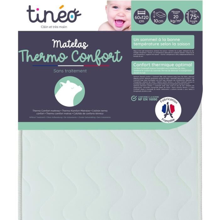 Matelas Thermo confort - 60 x 120 x 10 cm - Blanc - TINEO