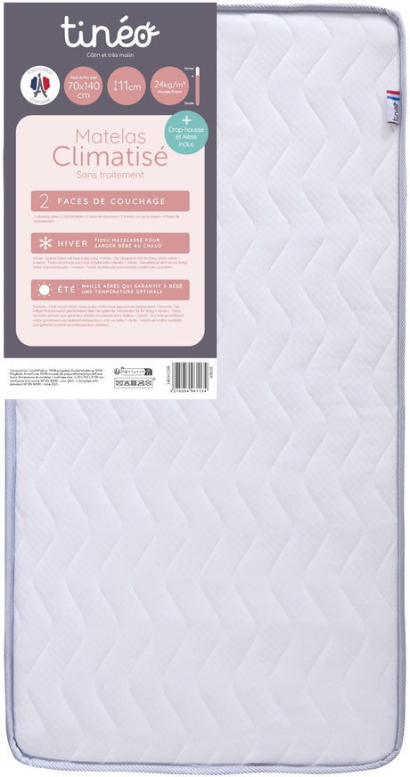 Matelas bébé climatisé - 70 x 140 cm - Epaisseur 11 cm - Avec Drap housse et Alese - TINEO