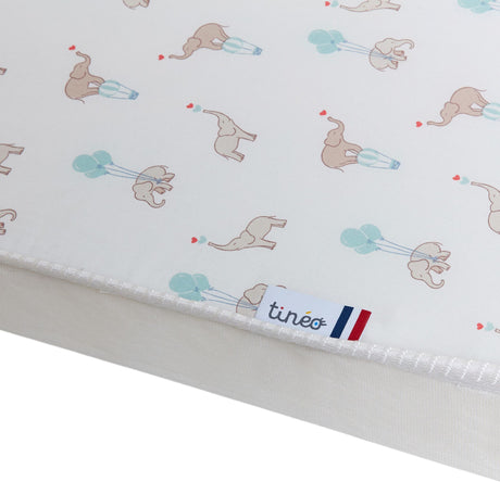 Matelas - CONFORT FUN - 60 x 120 cm - Ep. 8 cm - Blanc / Éléphants - TINEO