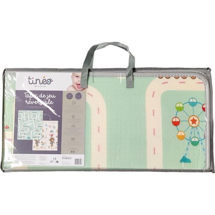 Maxi tapis d'éveil réversible - TINEO - 150 x 180 cm - Facade animaux / Circuit de voitures