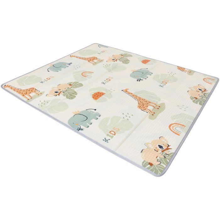 Maxi tapis d'éveil - TINEO - Réversible - 150 x 180 cm - Face animaux / Face circuit de voiture