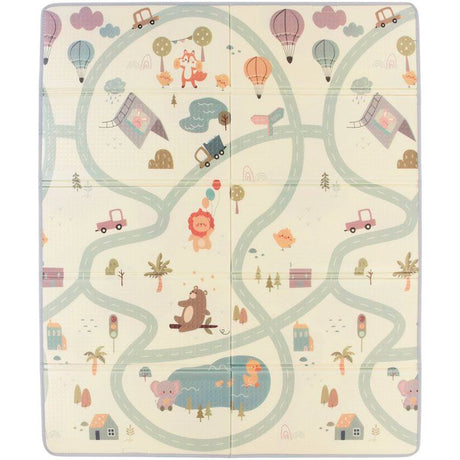 Maxi tapis d'éveil - TINEO - Réversible - 150 x 180 cm - Face animaux / Face circuit de voiture