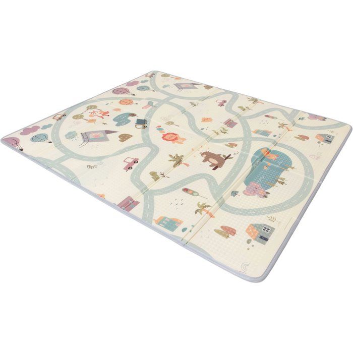 Maxi tapis d'éveil - TINEO - Réversible - 150 x 180 cm - Face animaux / Face circuit de voiture