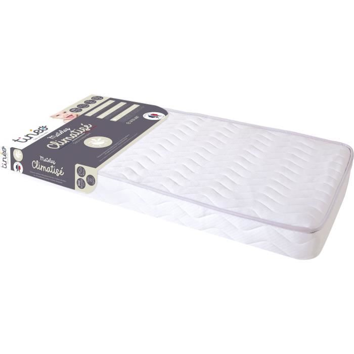 Matelas Climatisé 60x120x10cm - Matelas Bébé - Climatisé - 1 Face Été - 1 Face Hiver - Sans Traitement - Fabriqué En France