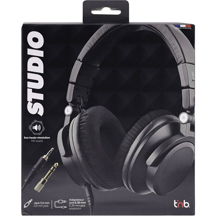 Casque filaire monitoring - T'nb - Studio - Jack 3,5mm + 6,35mm - Arceau réglable - Pliable - Noir