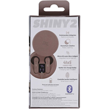 Ecouteurs sans fil TWS - T'nb - Shiny 2 - Boîtier de charge inclus - Bluetooth - Autonomie 20h - Contrôle tactile - Rose