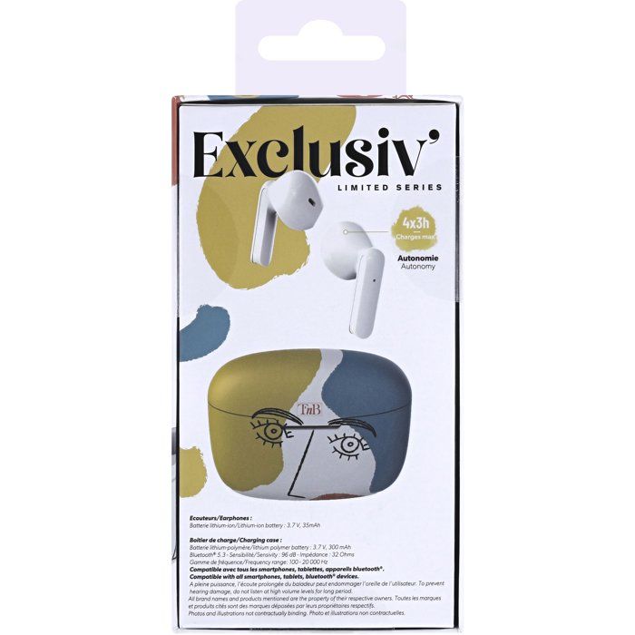 Ecouteurs sans fil - T'nb - Exclusiv' - ART 3 - Boîtier de charge inclus - Bluetooth - Autonomie 12h - Contrôle tactile - Blanc