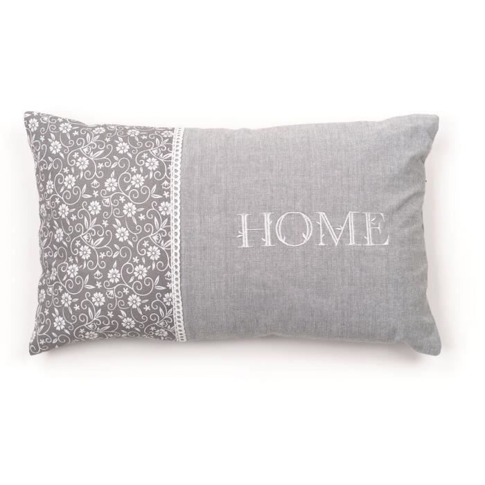Coussin - TODAY - CHARME - Imprimé x Chambray x Broderie Capucine - 30 x 50 cm