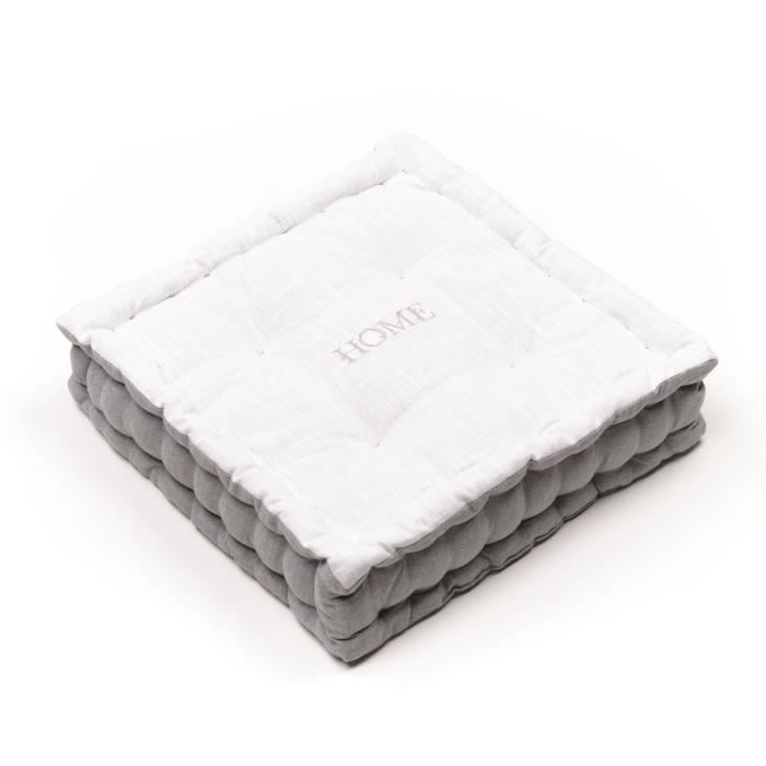 Coussin de sol - TODAY - CHARME - Slub x Chambray x Broderie Capucine - 40 x 40 x 10 cm